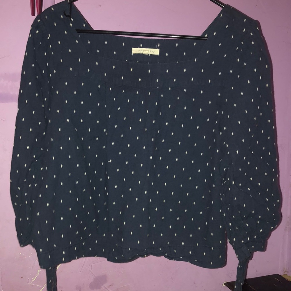 Copper Key Blue dot Puff Sleeve Blouse